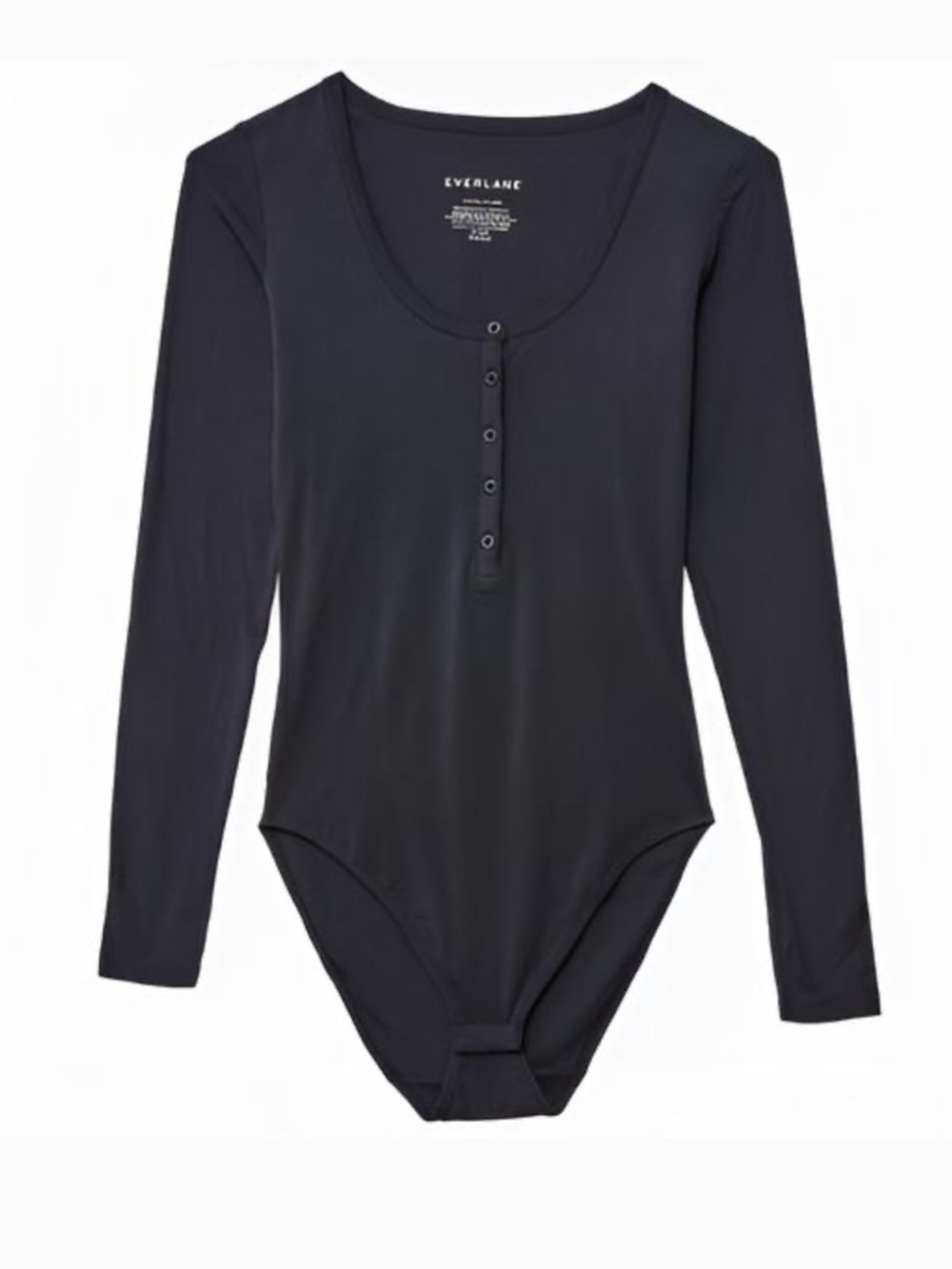 Everlane Black Balletcore Pima Cotton Scoop Neck Long Sleeve Henley Bodysuit M